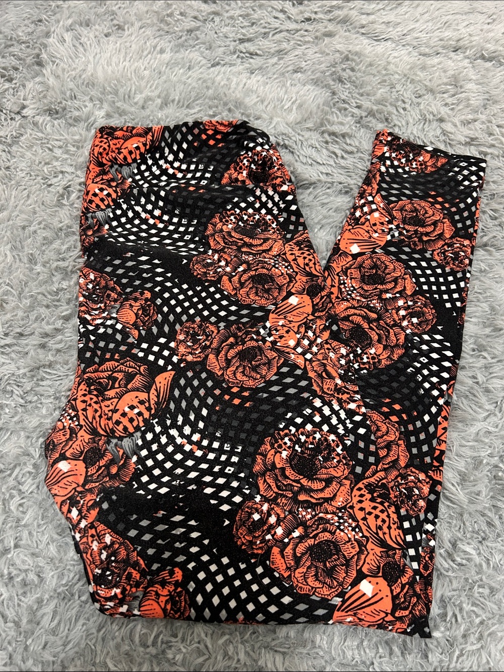 Floral Print High-Waist Leggings - Black & Orange Size T/C